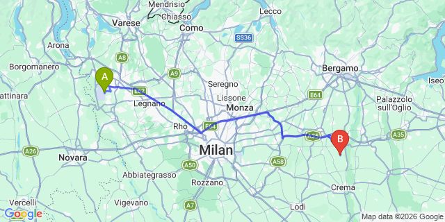 Map: Milan Malpensa Airport (MXP) to Bergamo
