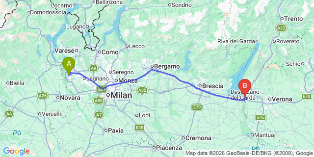 Map: Milan Malpensa Airport (MXP) to Camping La Rocca