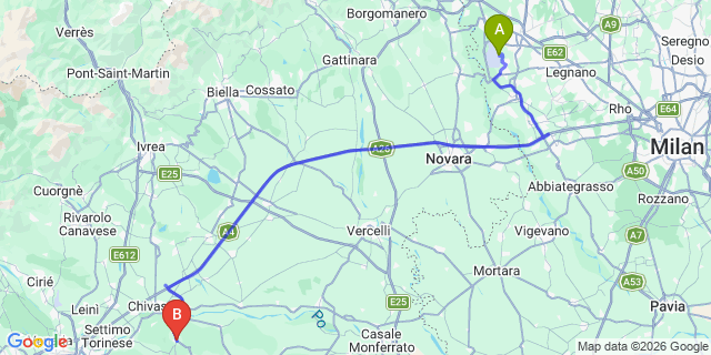 Map: Milan Malpensa Airport (MXP) to Casalborgone