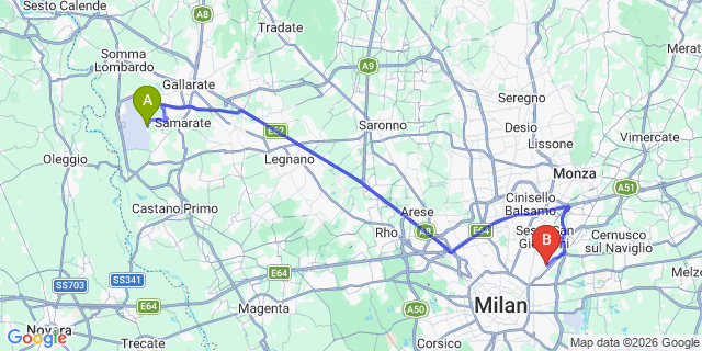 Map: Milan Malpensa Airport (MXP) to Crescenzago