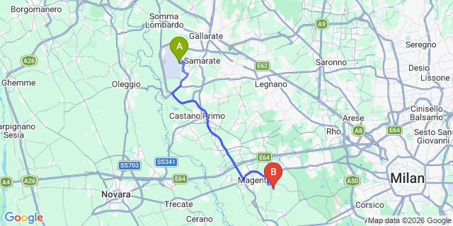 Map: Milan Malpensa Airport (MXP) to Cugnasco