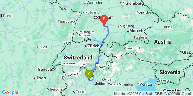 Map: Milan Malpensa Airport (MXP) to Davos