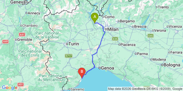 Map: Milan Malpensa Airport (MXP) to Loano