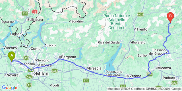 Map: Milan Malpensa Airport (MXP) to Mezzano