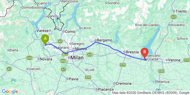Map: Milan Malpensa Airport (MXP) to Passo Tonale