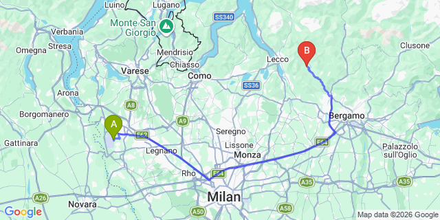 Map: Milan Malpensa Airport (MXP) to Rota d’Imagna