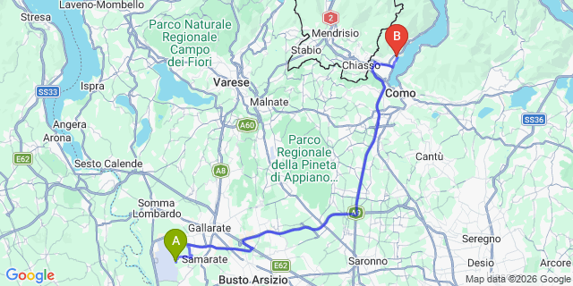 Map: Milan Malpensa Airport (MXP) to Villa dEste