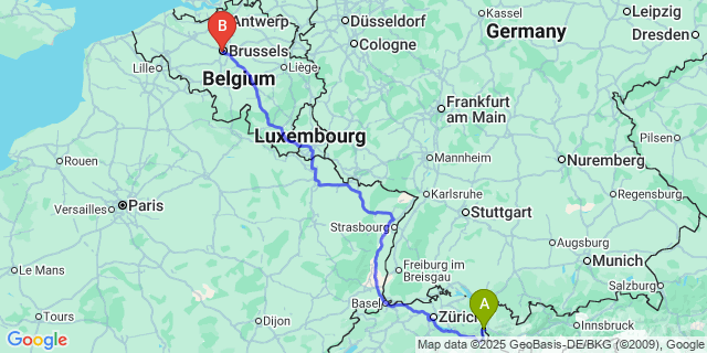 Map: Brussels Midi Train Station to Limont