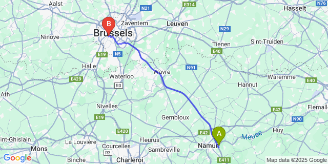Map: Brussels Midi Train Station to Lives-Sur-Meuse