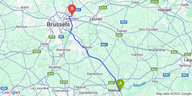 Map: Brussels Zaventem Airport (BRU) to Lives-Sur-Meuse