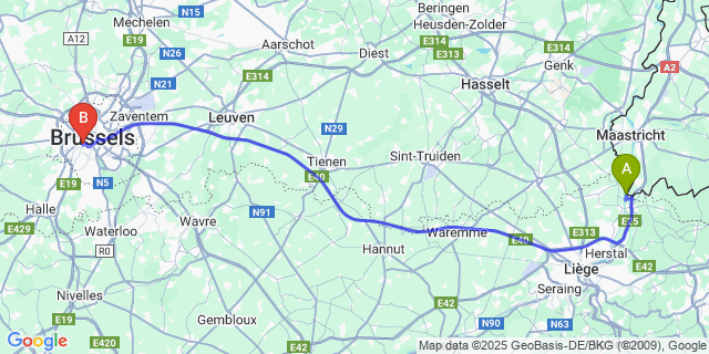 Map: Brussels Midi Train Station to Lixhe