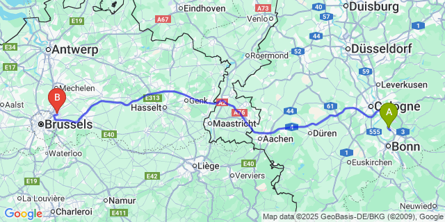 Map: Brussels Zaventem Airport (BRU) to Lo