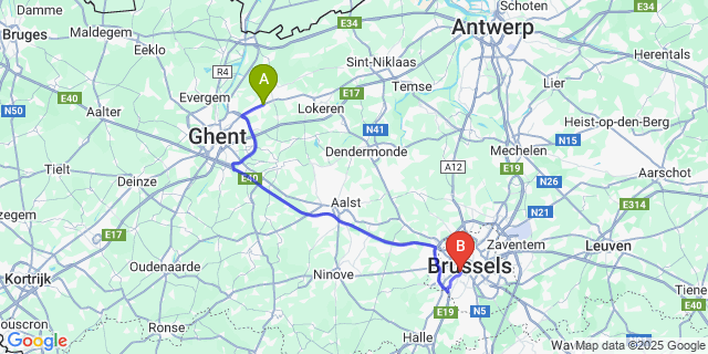 Map: Brussels Midi Train Station to Lochristi