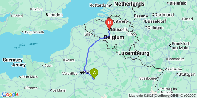 Map: Brussels Midi Train Station to Longueville