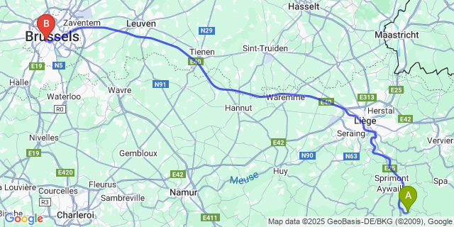 Map: Brussels Midi Train Station to Lorcé