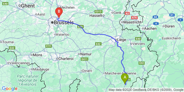 Map: Brussels Zaventem Airport (BRU) to Mabompré