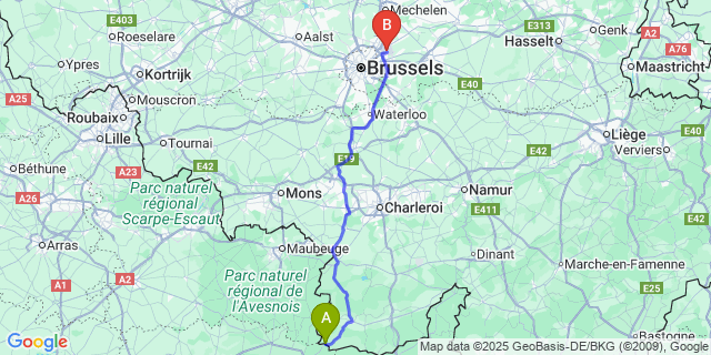 Map: Brussels Zaventem Airport (BRU) to Macquenoise