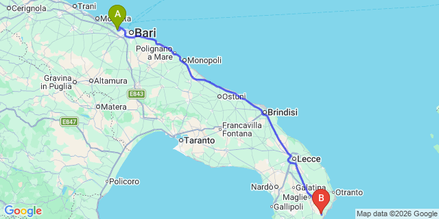 Map: Bari Airport (BRI) to Diso