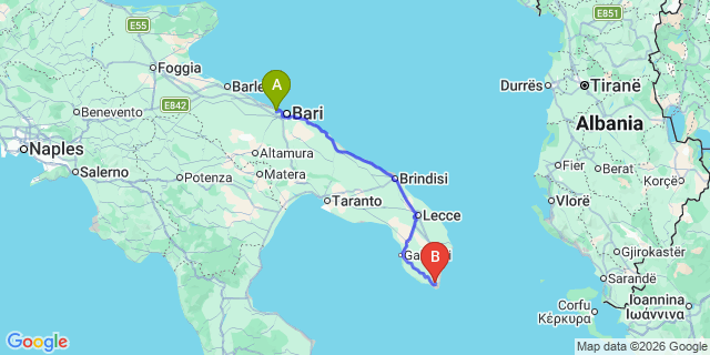Map: Bari Airport (BRI) to Patu