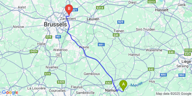 Map: Brussels Zaventem Airport (BRU) to Maizeret