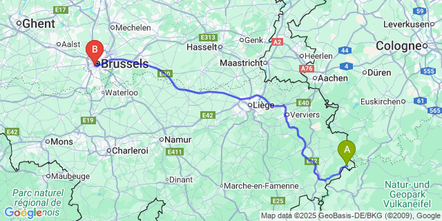 Map: Brussels Midi Train Station to Manderfeld