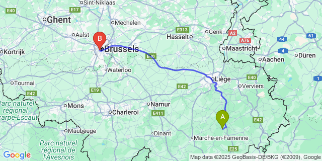 Map: Brussels Midi Train Station to Manhay