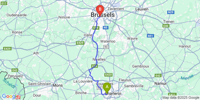 Map: Brussels Midi Train Station to Marchienne-Au-Pont