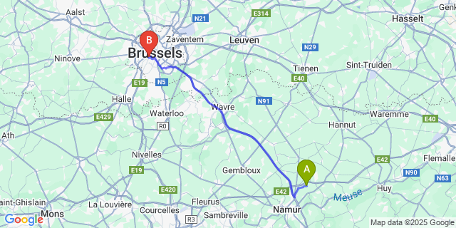 Map: Brussels Midi Train Station to Marchovelette