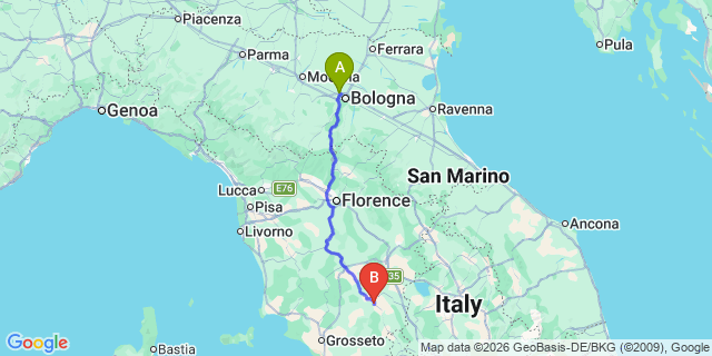 Map: Bologna Airport (BLQ) to Bagno Vignoni