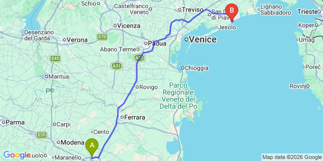 Map: Bologna Airport (BLQ) to Camping Centro Vacanze Pra delle Torri