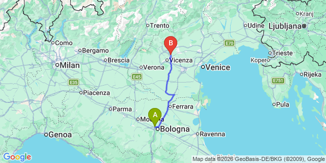 Map: Bologna Airport (BLQ) to Ferrara