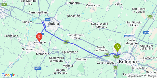 Map: Bologna Airport (BLQ) to Formigine