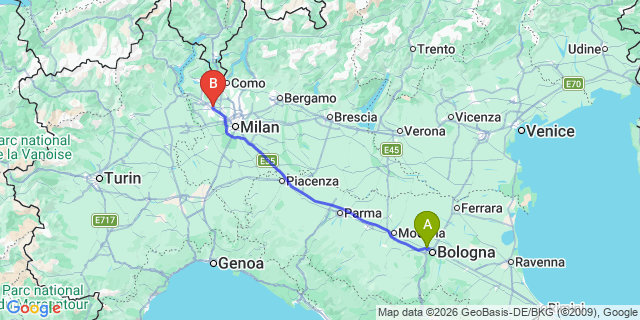 Map: Bologna Airport (BLQ) to Genoa