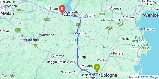 Map: Bologna Airport (BLQ) to Lucca