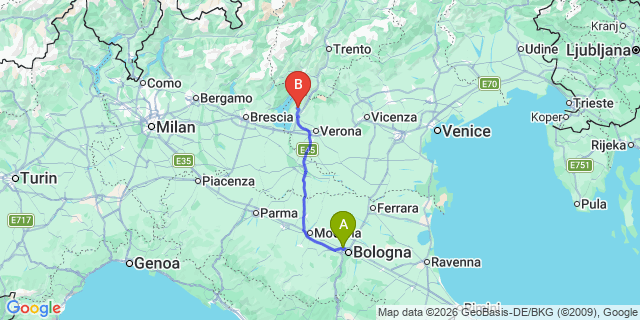 Map: Bologna Airport (BLQ) to Mantova