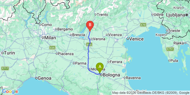 Map: Bologna Airport (BLQ) to Modena