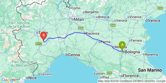 Map: Bologna Airport (BLQ) to Monta one