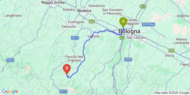 Map: Bologna Airport (BLQ) to Pian del Falco