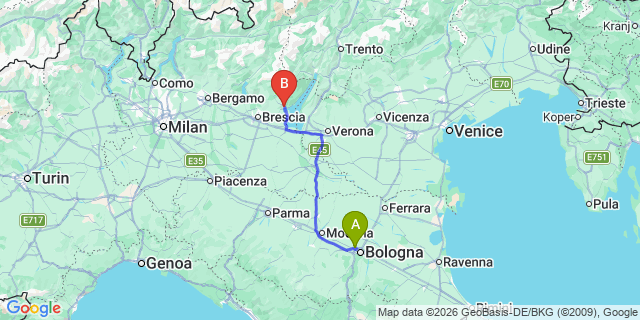 Map: Bologna Airport (BLQ) to Ponte di Legno