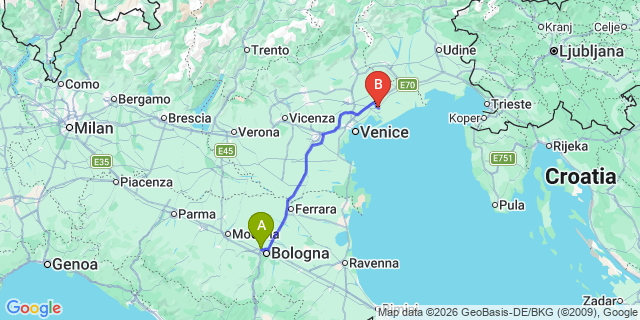 Map: Bologna Airport (BLQ) to Rimini