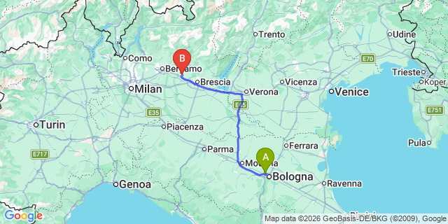 Map: Bologna Airport (BLQ) to Salsomaggiore Terme