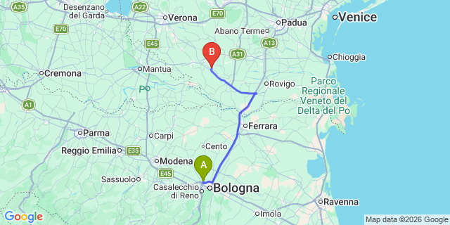 Map: Bologna Airport (BLQ) to Villa Bartolomea