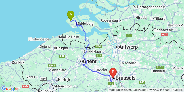 Map: Brussels Midi Train Station to Mariekerke