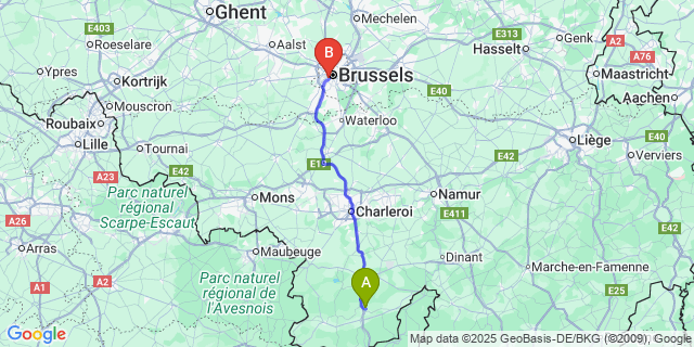 Map: Brussels Midi Train Station to Mariembourg