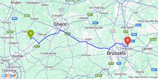 Map: Brussels Zaventem Airport (BRU) to Markegem