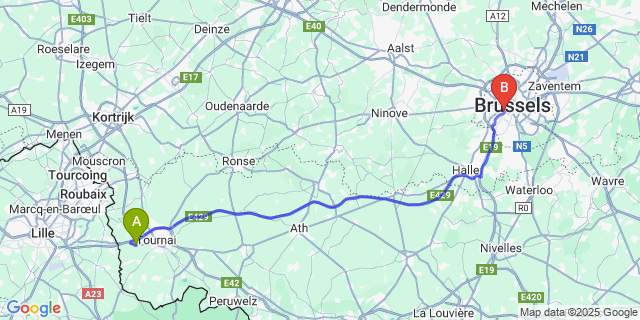 Map: Brussels Midi Train Station to Marquain