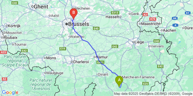 Map: Brussels Zaventem Airport (BRU) to Masbourg