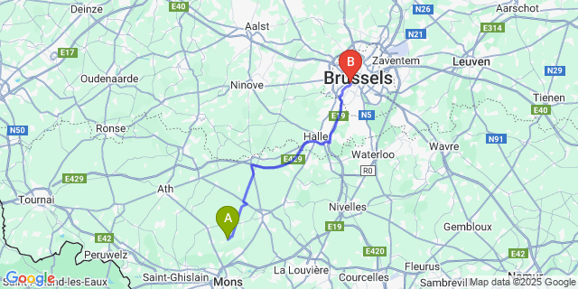 Map: Brussels Midi Train Station to Masnuy-Saint-Pierre