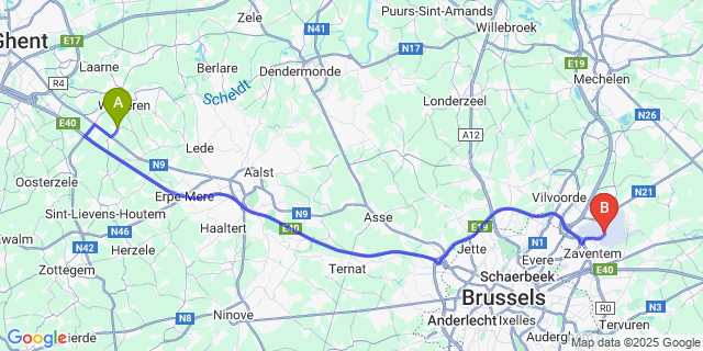 Map: Brussels Zaventem Airport (BRU) to Massemen