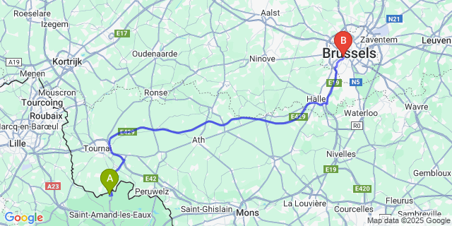 Map: Brussels Midi Train Station to Maulde